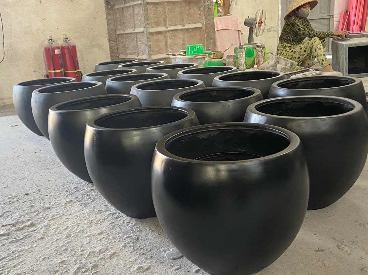 Round fiberstone planters, large outdoor pots